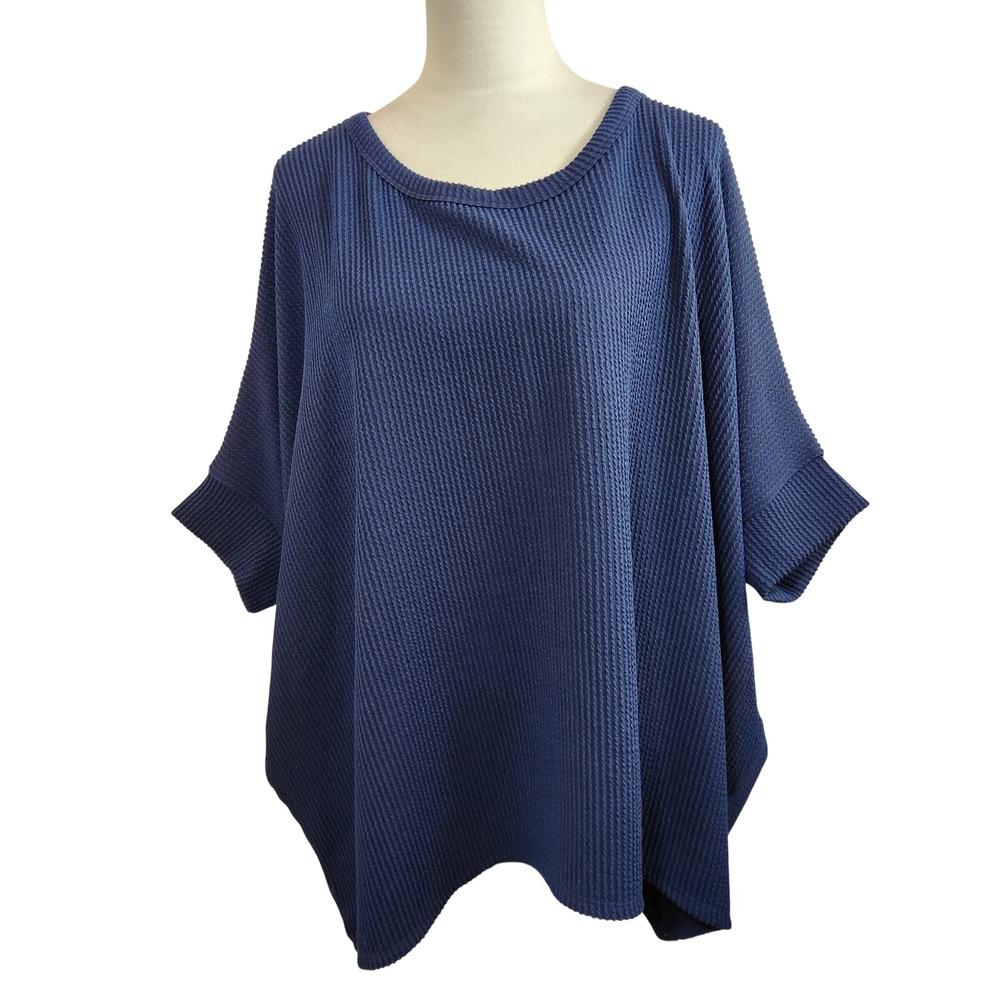ANDRÉE BY UNIT Blue Ribbed Batwing Oversized Knit Top Womens Medium/Large NWT